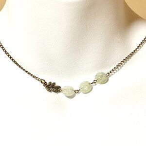 2/$20, Natural Pale Green Prehnite Necklace, Genuine Gemstone Bronze Branch Leaf